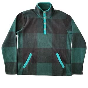 Bonobos Sweater Pullover 1/4 Snap Mens S Green Black Plaid Fleece Oversized